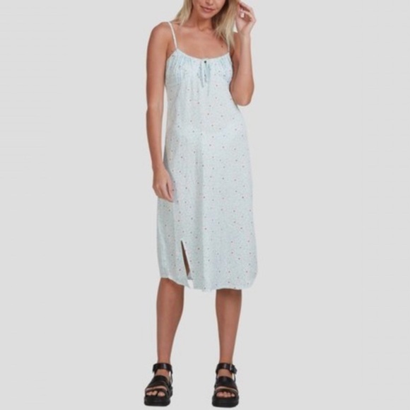 NWT RVCA Wildflower Tie Front Slit Midi Dress Blue & White - Picture 2 of 10